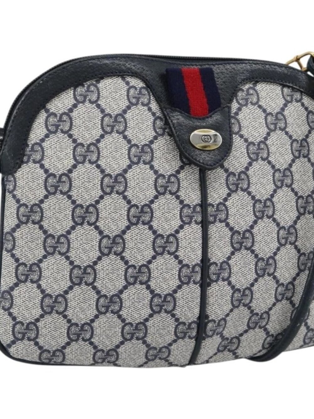 GUCCI GG Supreme Sherry Line Shoulder Bag PVC Navy Gold 68 02 047 Auth 185910
